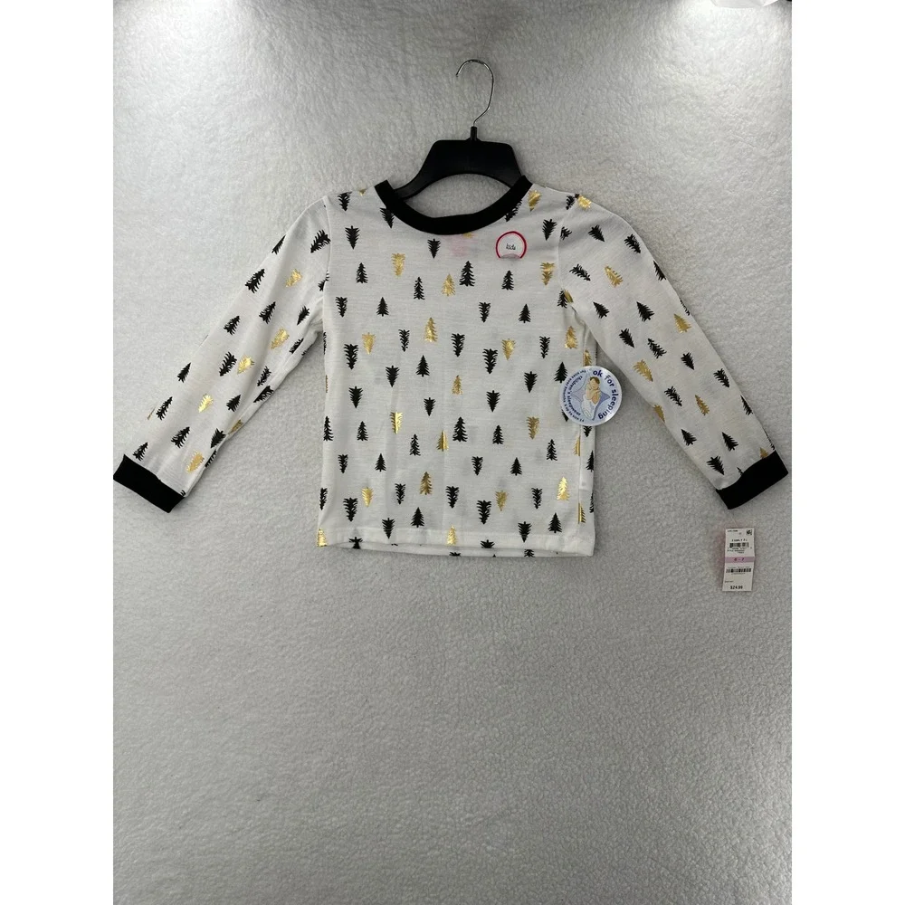 Family PJs Christmas‎ Tree Pajama Top Gold Accent Holiday Kids Size S (6/7)